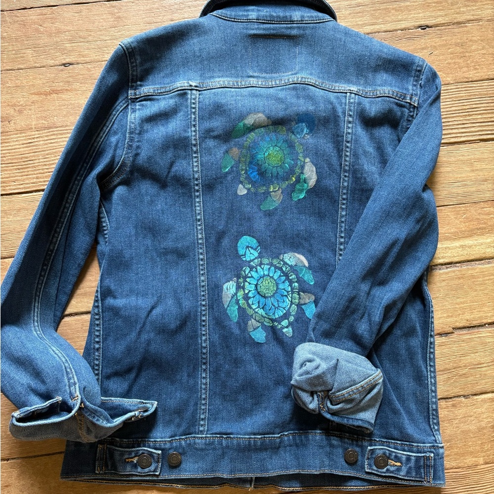 Denim Jacket with Turtle Design Hand Painted